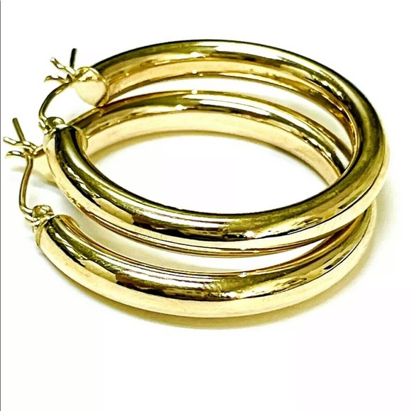 Shiny! Solid 10k Yellow Gold 1.25” 4mm Thick Tube Hoop Earrings - Picture 4 of 4
